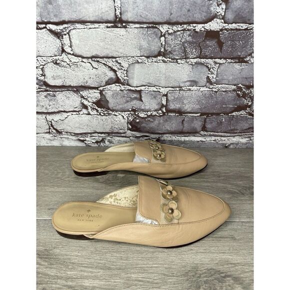 Kate Spade Nude Pink Leather Floral Accent Pointed Mules Shoes Women 8M US/39EU - Picture 4 of 16